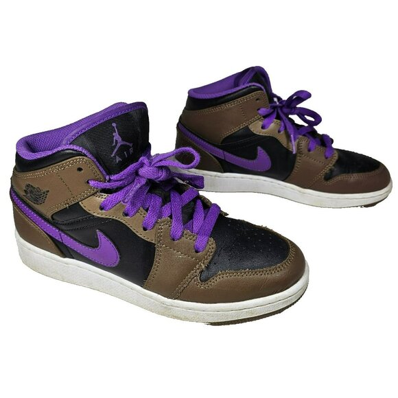 Nike Shoes - Nike Air Jordan 1 Mid GS Shoes Mocha Brown / Purple DQ8423-215 Size 5Y / 6.5W
